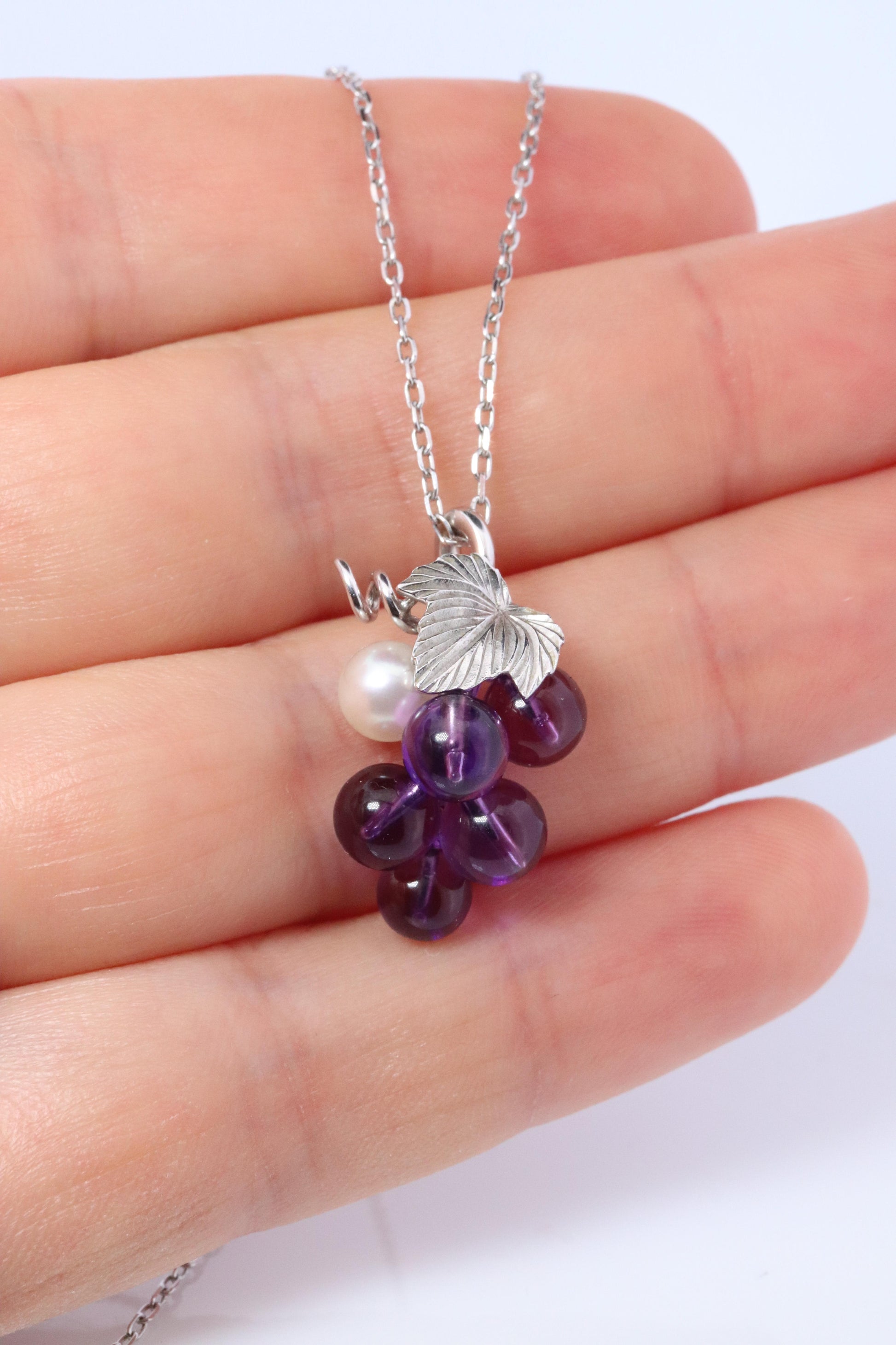 Mikimoto Necklace. Vintage 18k Gold Mikimoto Pearl Amethyst Grape Vine pendant.