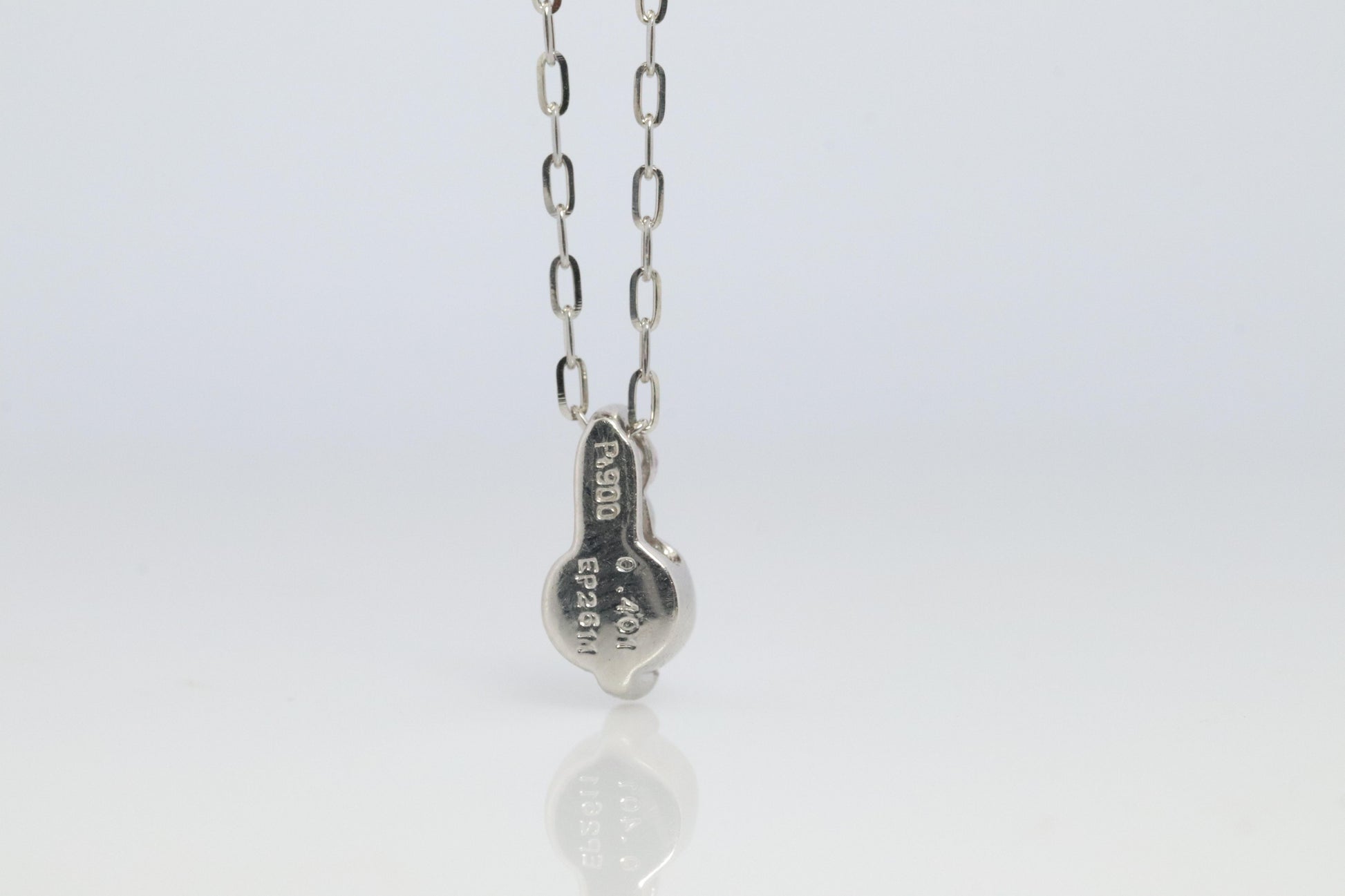 Large PT900 Diamond and Pink accent Pendant. Platinum Pt900 rolo necklace.