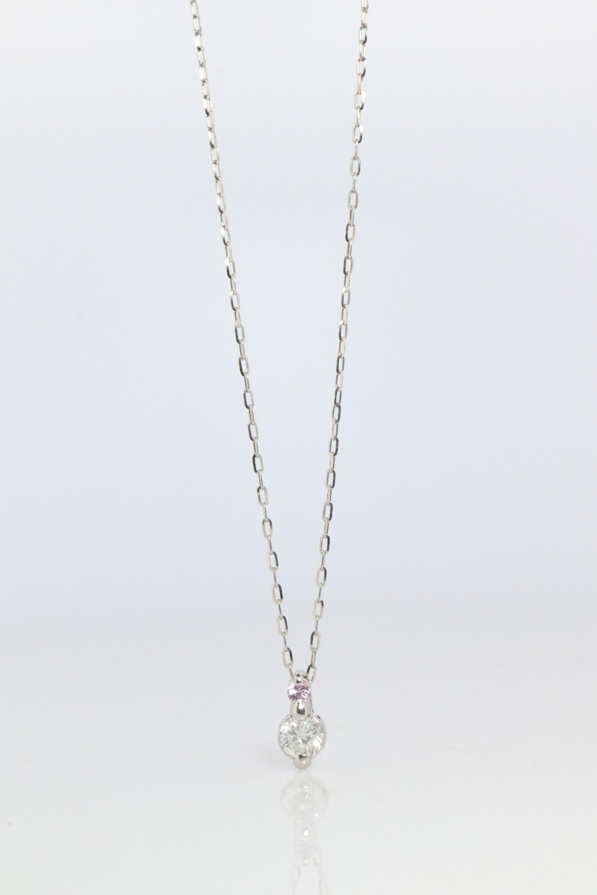 Large PT900 Diamond and Pink accent Pendant. Platinum Pt900 rolo necklace.