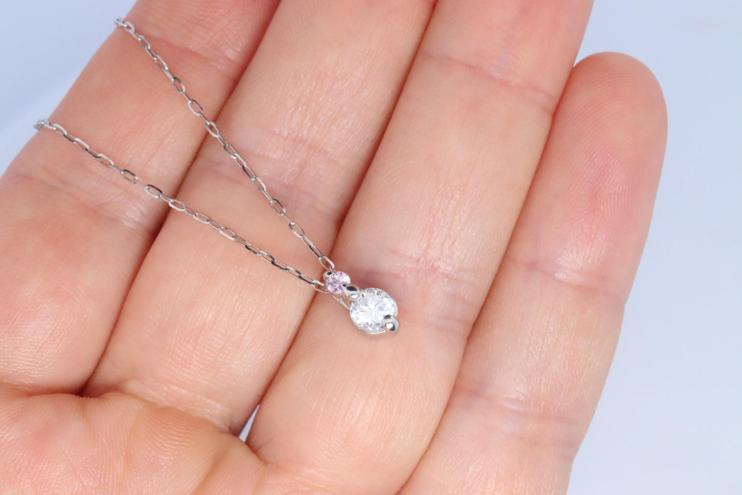 Large PT900 Diamond and Pink accent Pendant. Platinum Pt900 rolo necklace.