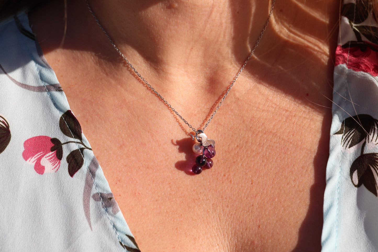 Mikimoto Necklace. Vintage 18k Gold Mikimoto Pearl Amethyst Grape Vine pendant.