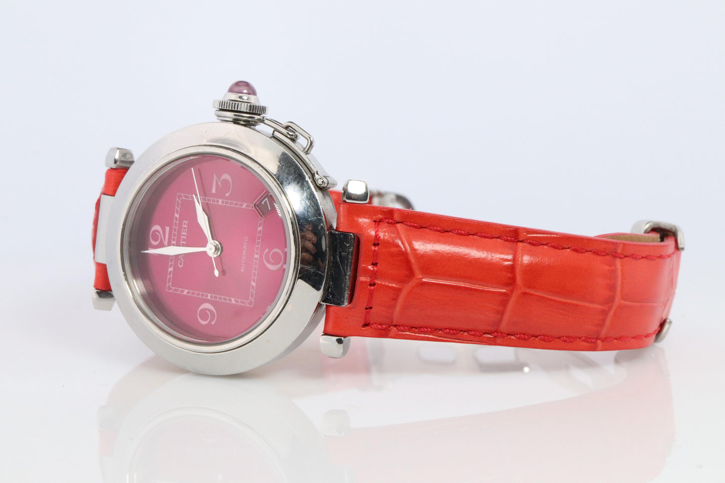 Vintage Cartier PASHA C Automatic 2324. Rare RED Cherry Bordeaux Dial.