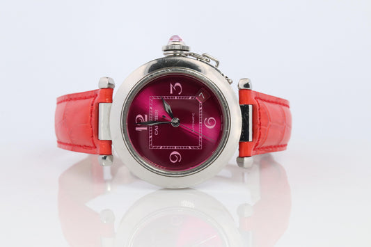 Vintage Cartier PASHA C Automatic 2324. Rare RED Cherry Bordeaux Dial.