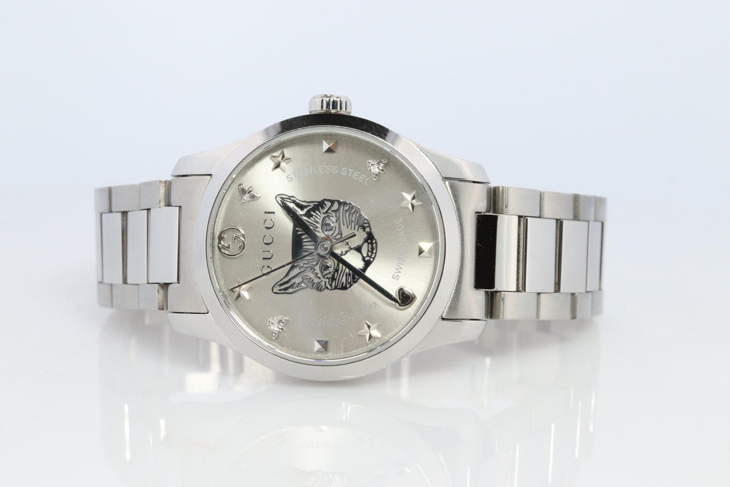 GUCCI Quartz 126.5 Watch. Gucci G Timeless Round Cat Face Ladies.