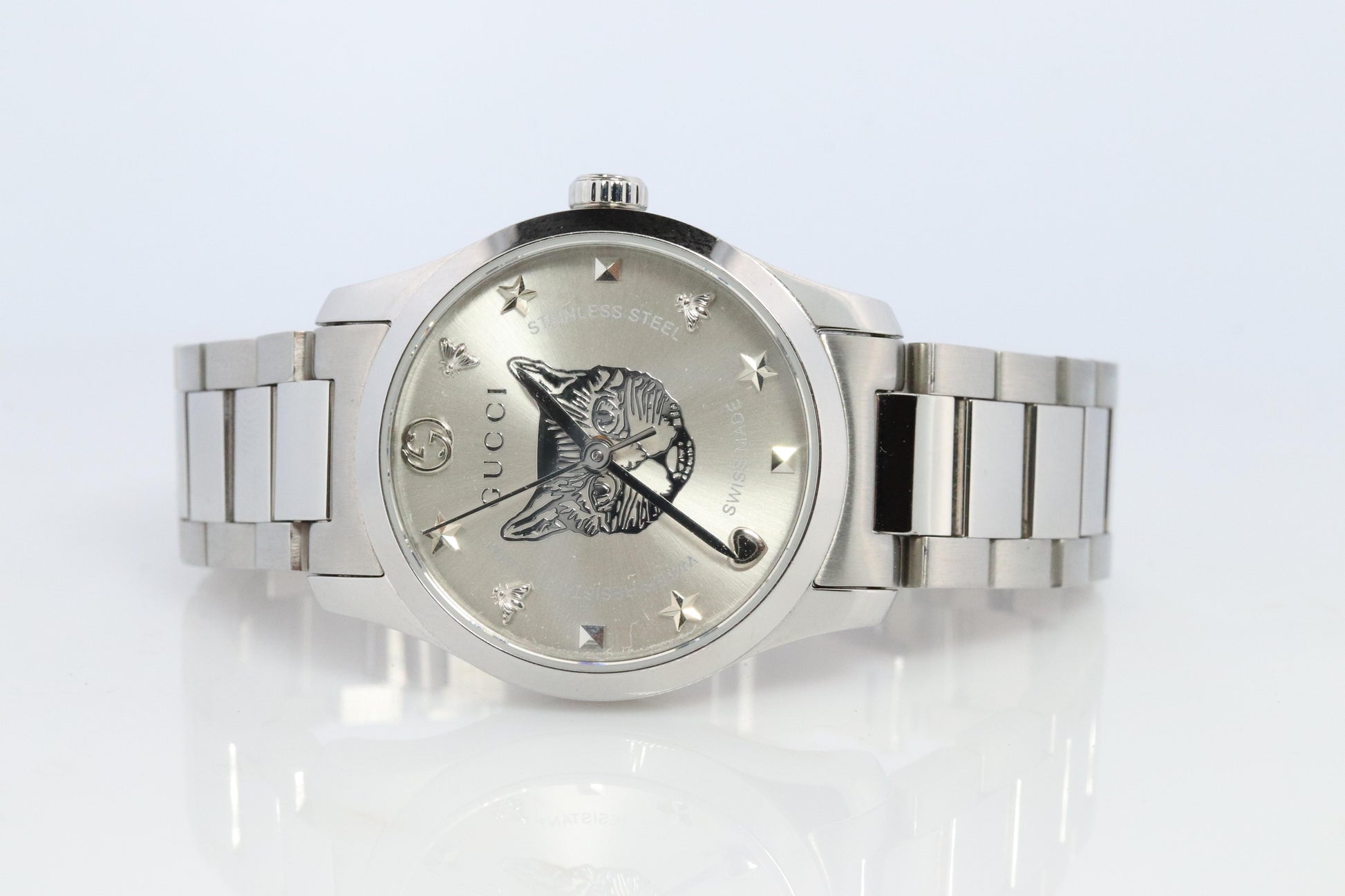 GUCCI Quartz 126.5 Watch. Gucci G Timeless Round Cat Face Ladies.