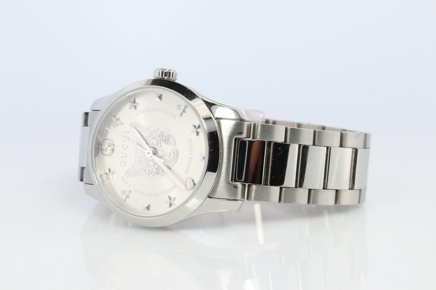 GUCCI Quartz 126.5 Watch. Gucci G Timeless Round Cat Face Ladies.