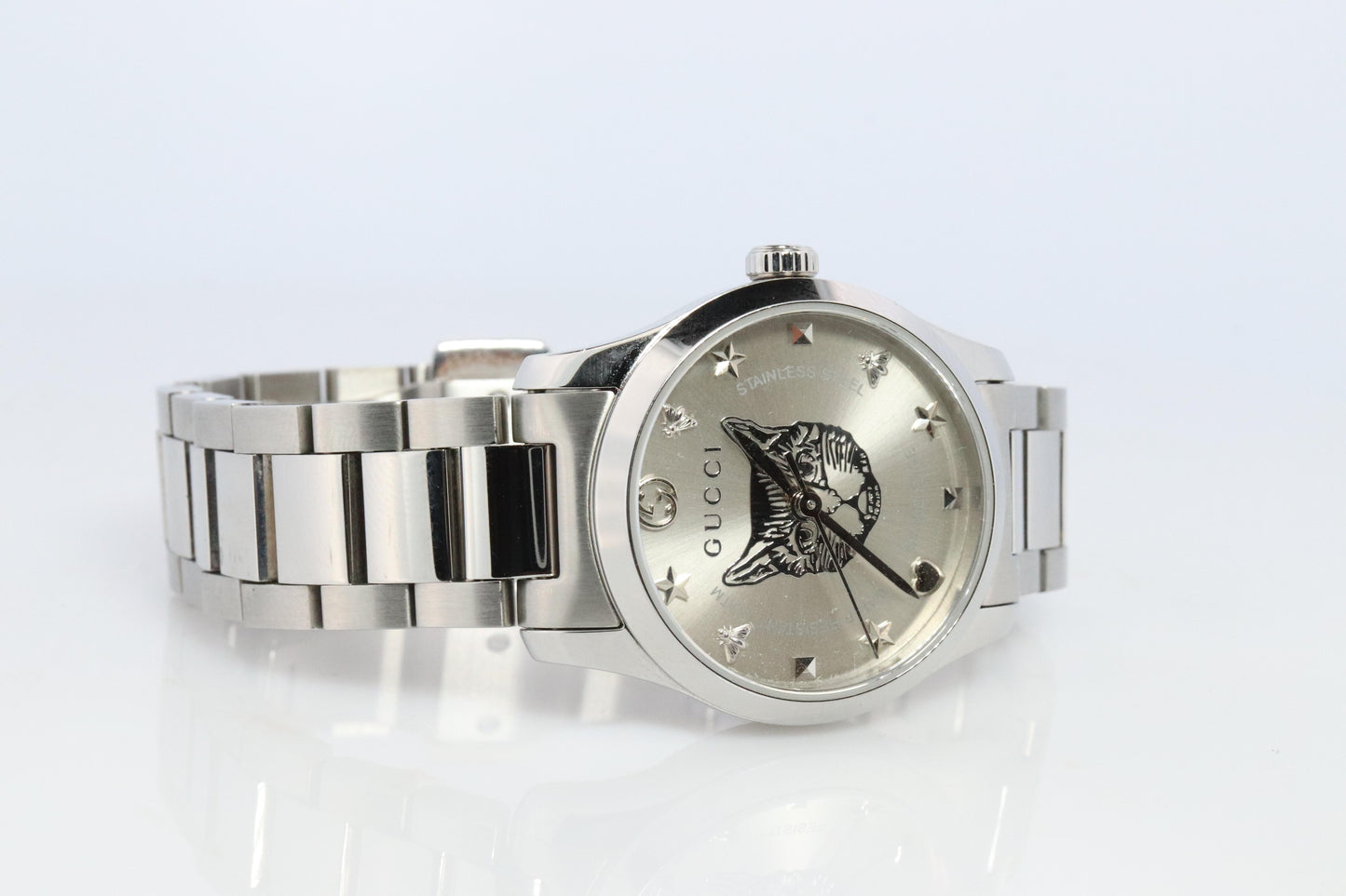 GUCCI Quartz 126.5 Watch. Gucci G Timeless Round Cat Face Ladies.