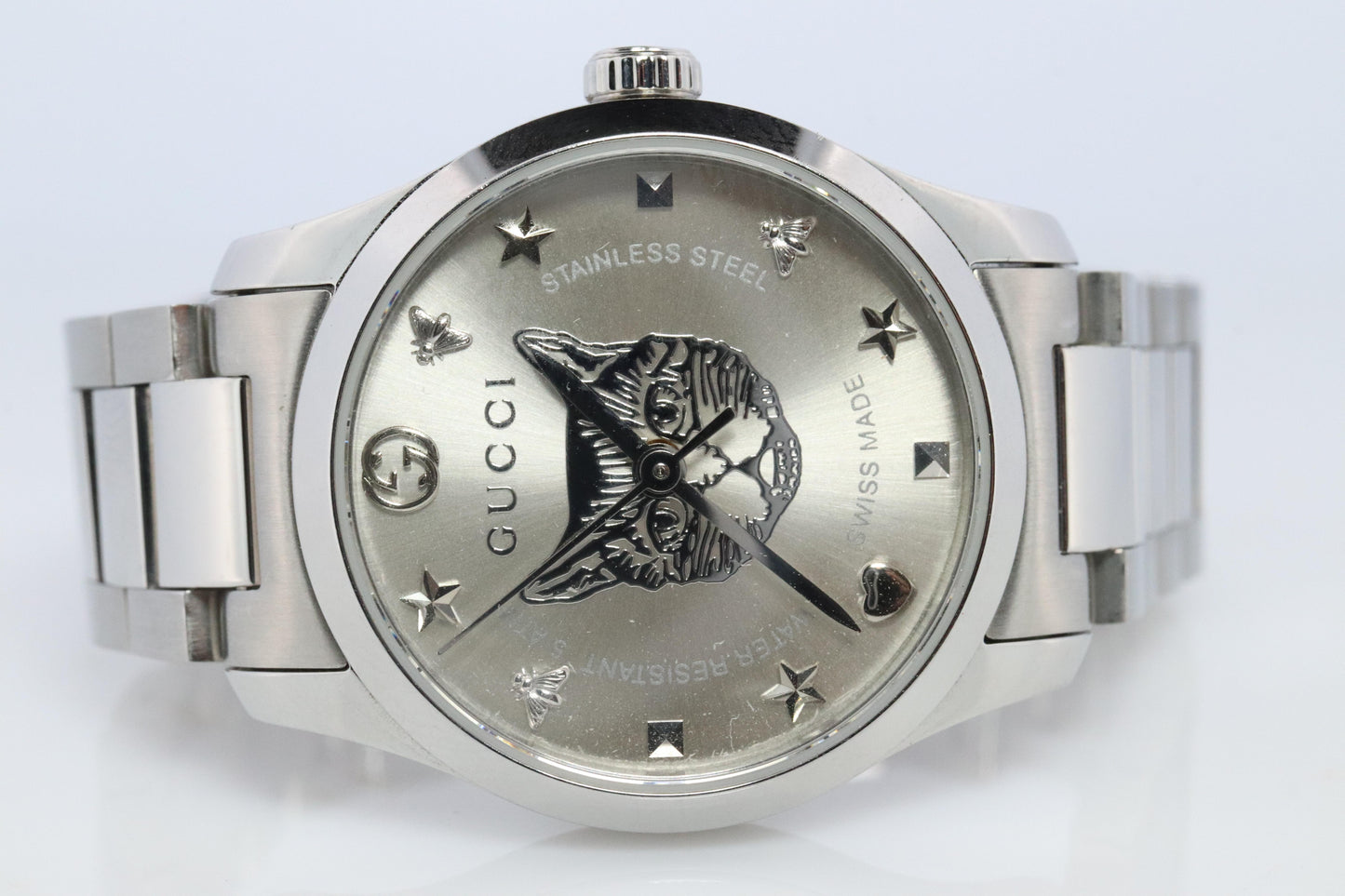 GUCCI Quartz 126.5 Watch. Gucci G Timeless Round Cat Face Ladies.