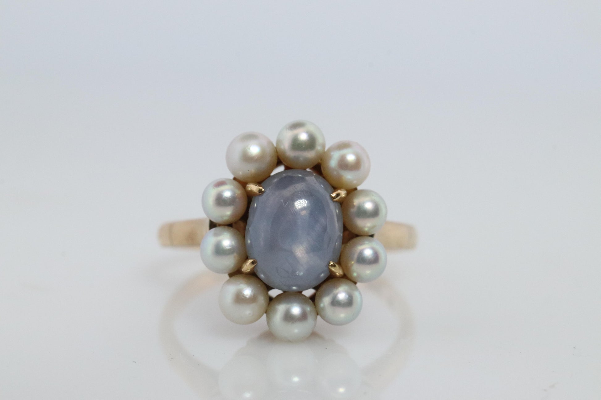 Mikimoto Star Sapphire Pearl Ring. 14k Mikimoto Sapphire Pearl Halo.
