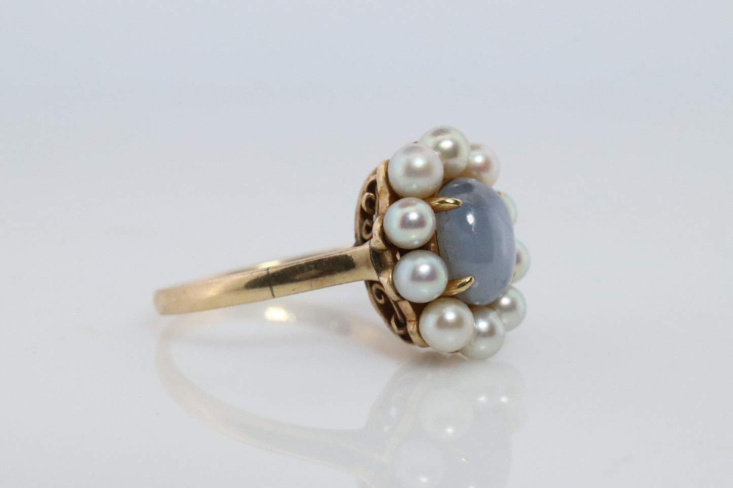 Mikimoto Star Sapphire Pearl Ring. 14k Mikimoto Sapphire Pearl Halo.