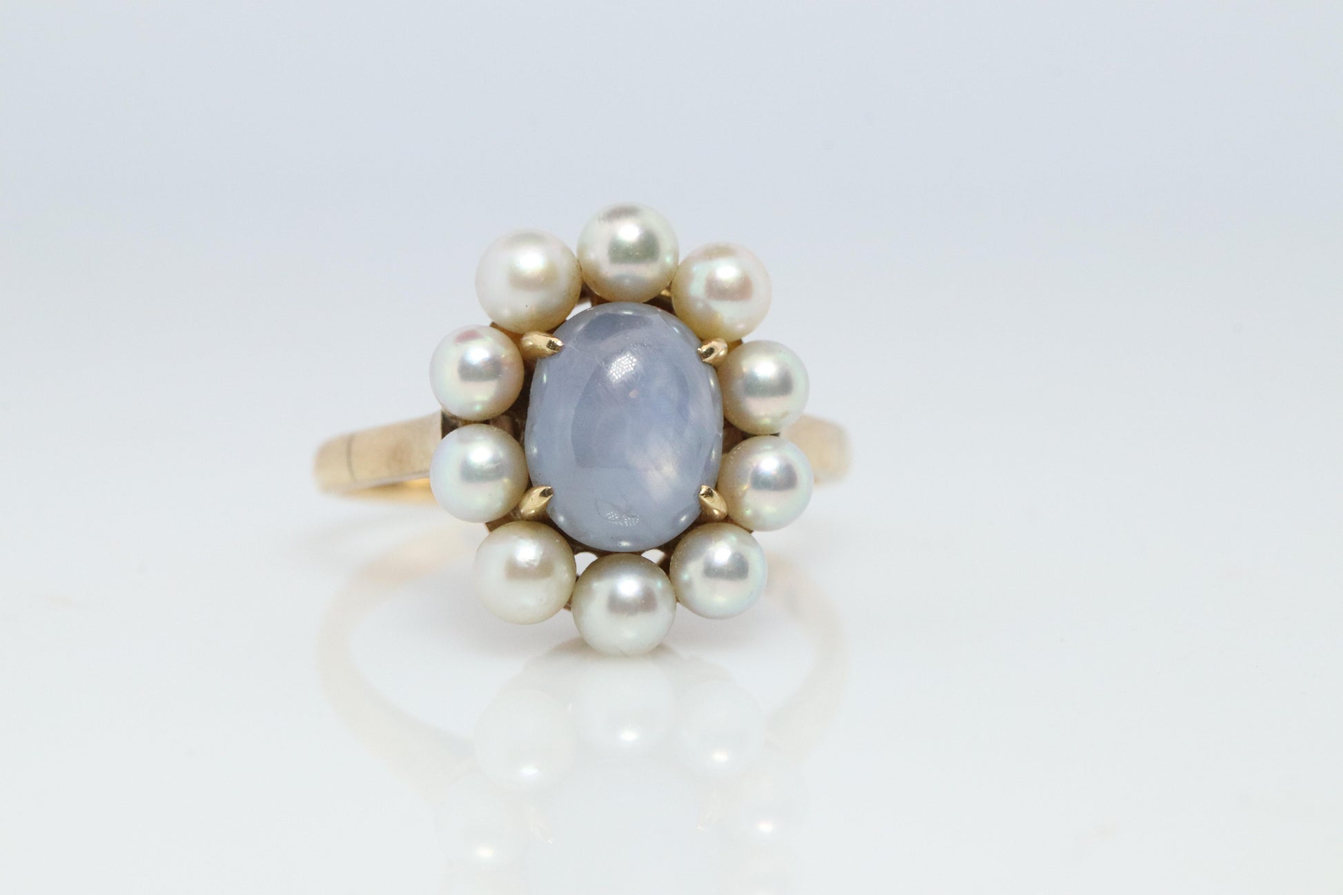 Mikimoto Star Sapphire Pearl Ring. 14k Mikimoto Sapphire Pearl Halo.