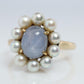 Mikimoto Star Sapphire Pearl Ring. 14k Mikimoto Sapphire Pearl Halo.
