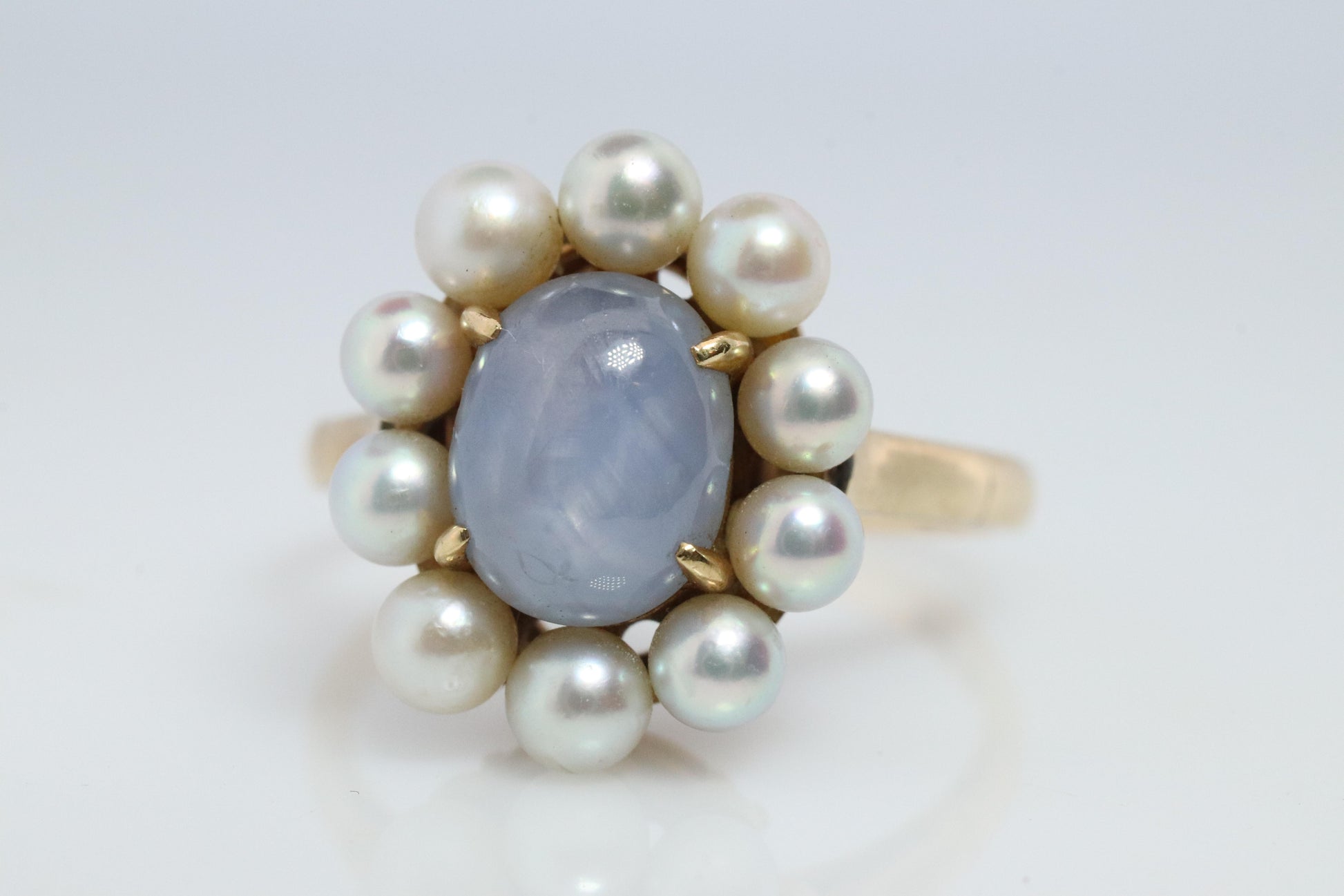 Mikimoto Star Sapphire Pearl Ring. 14k Mikimoto Sapphire Pearl Halo.