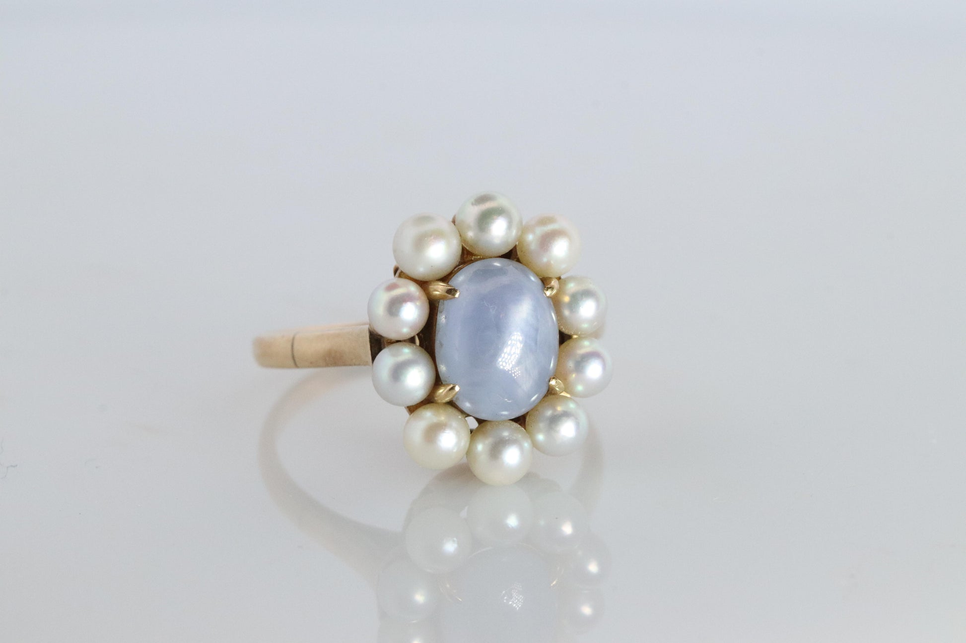 Mikimoto Star Sapphire Pearl Ring. 14k Mikimoto Sapphire Pearl Halo.