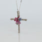 18k Diamond Sapphire Flower Crucifix Pendant. 18k WG Multicolor Cross Necklace.