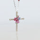 18k Diamond Sapphire Flower Crucifix Pendant. 18k WG Multicolor Cross Necklace.
