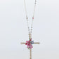 18k Diamond Sapphire Flower Crucifix Pendant. 18k WG Multicolor Cross Necklace.