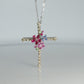 18k Diamond Sapphire Flower Crucifix Pendant. 18k WG Multicolor Cross Necklace.