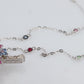 18k Diamond Sapphire Flower Crucifix Pendant. 18k WG Multicolor Cross Necklace.