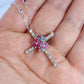 18k Diamond Sapphire Flower Crucifix Pendant. 18k WG Multicolor Cross Necklace.