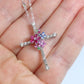 18k Diamond Sapphire Flower Crucifix Pendant. 18k WG Multicolor Cross Necklace.