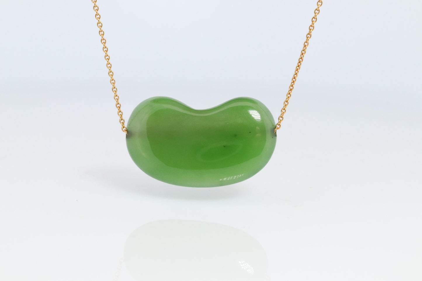Tiffany & Co. Jade 18k Gold Chain and Bean Pendant Necklace. Nephrite Jade Bean