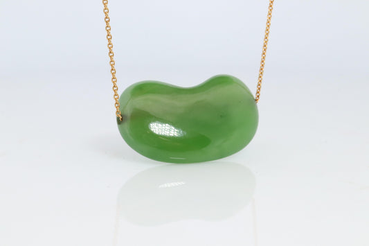Tiffany & Co. Jade 18k Gold Chain and Bean Pendant Necklace. Nephrite Jade Bean
