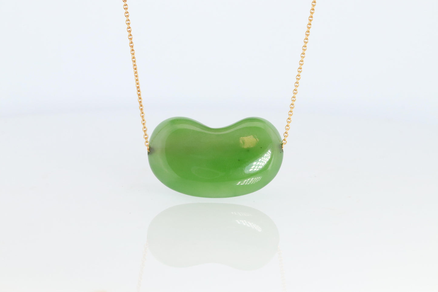 Tiffany & Co. Jade 18k Gold Chain and Bean Pendant Necklace. Nephrite Jade Bean