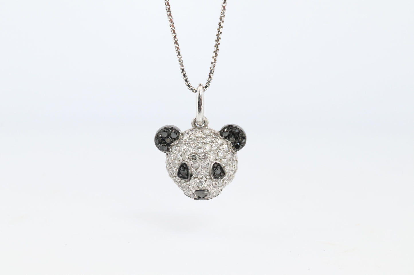 18k Panda Face Pendant. 18k WG Diamond 3D Diamond Head Necklace