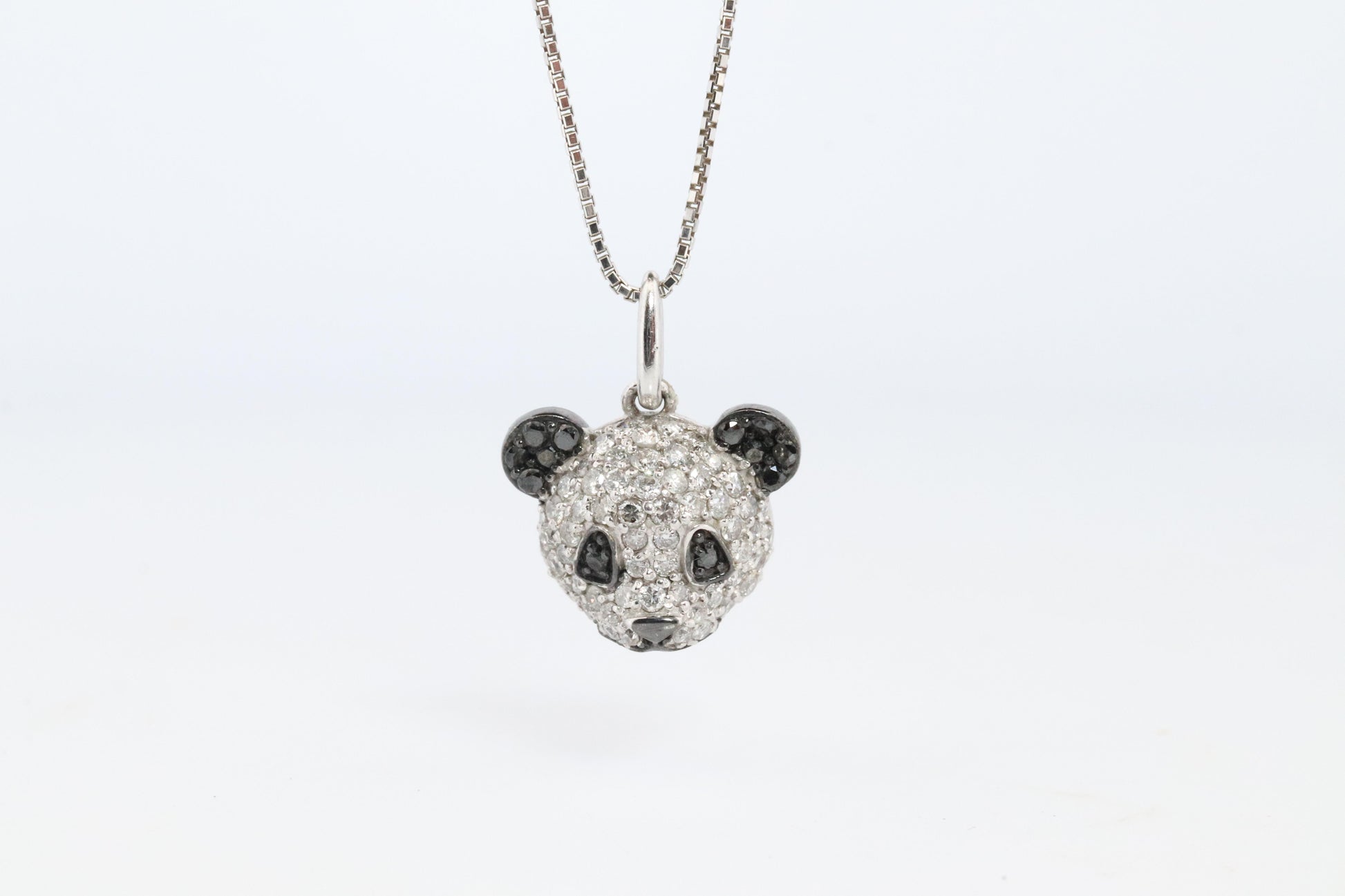 18k Panda Face Pendant. 18k WG Diamond 3D Diamond Head Necklace