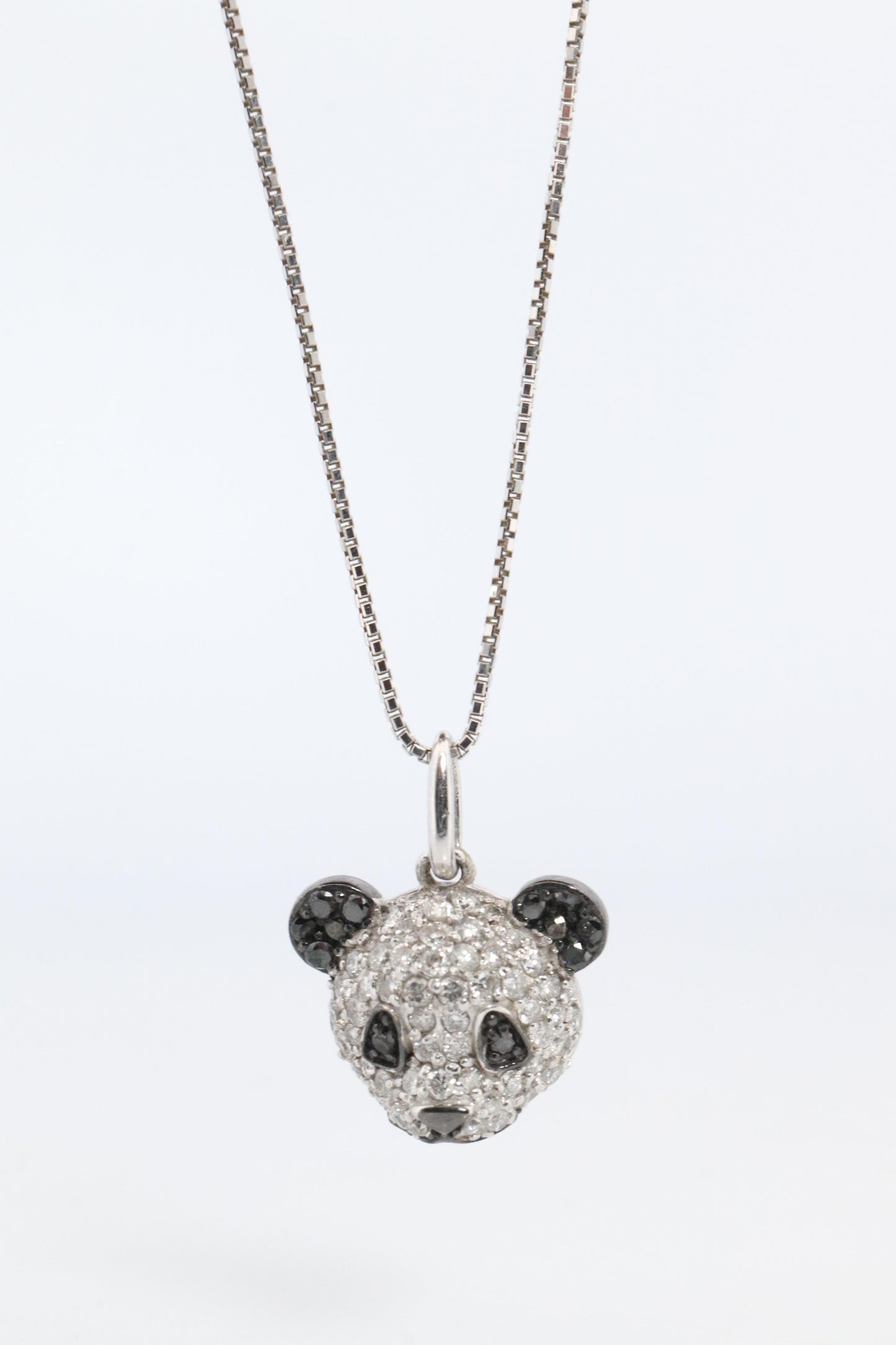 18k Panda Face Pendant. 18k WG Diamond 3D Diamond Head Necklace