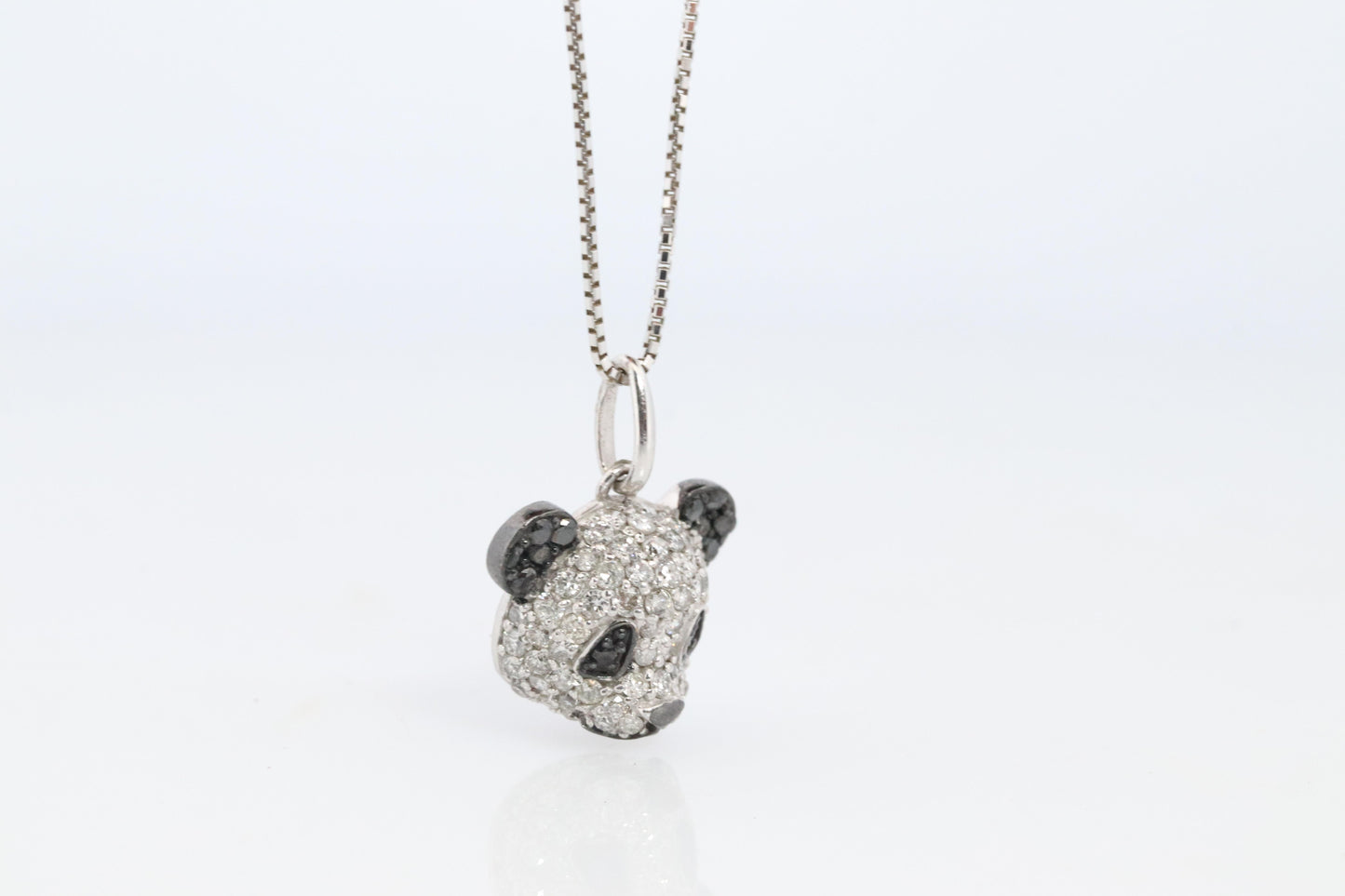 18k Panda Face Pendant. 18k WG Diamond 3D Diamond Head Necklace