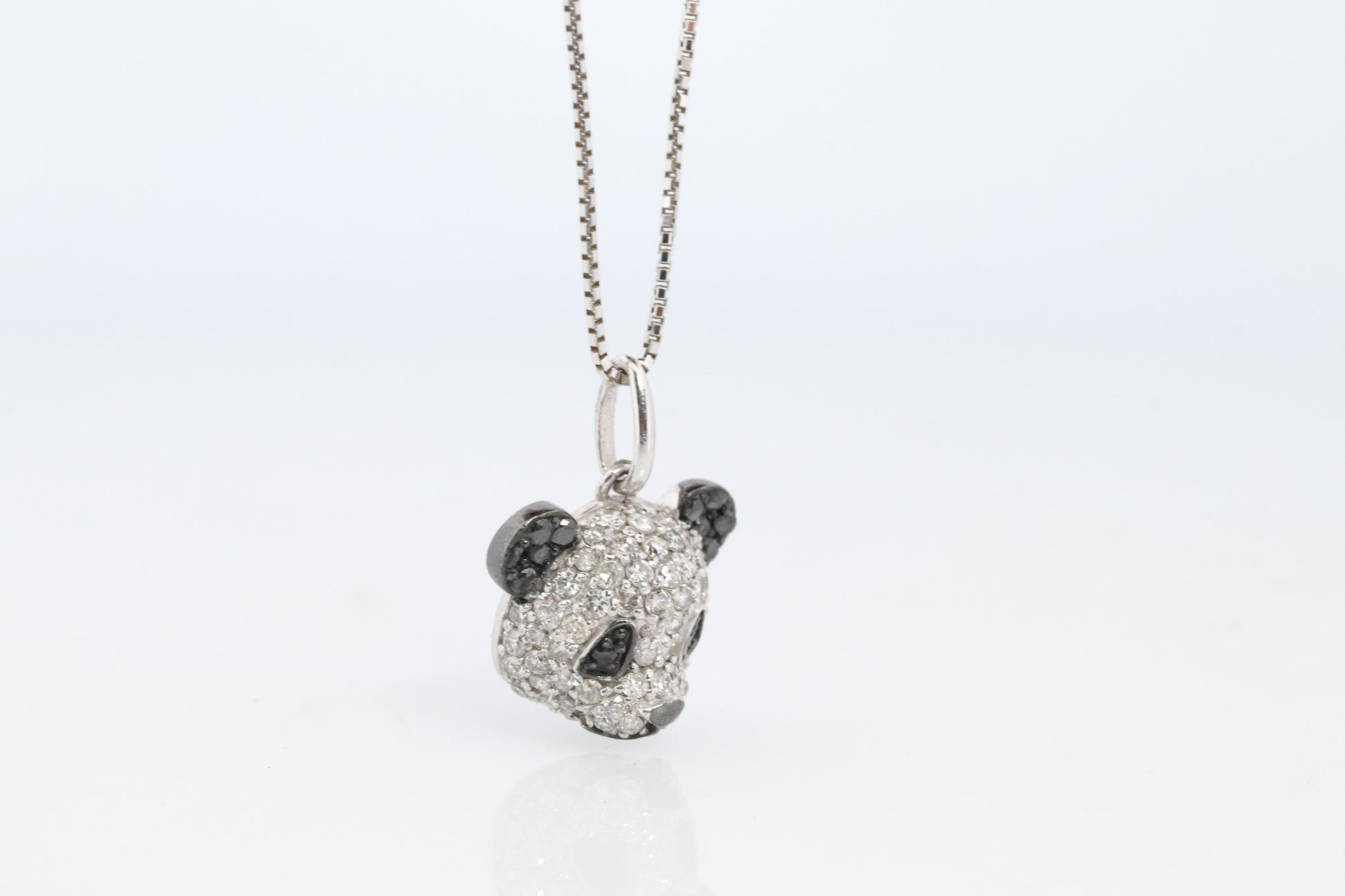 18k Panda Face Pendant. 18k WG Diamond 3D Diamond Head Necklace