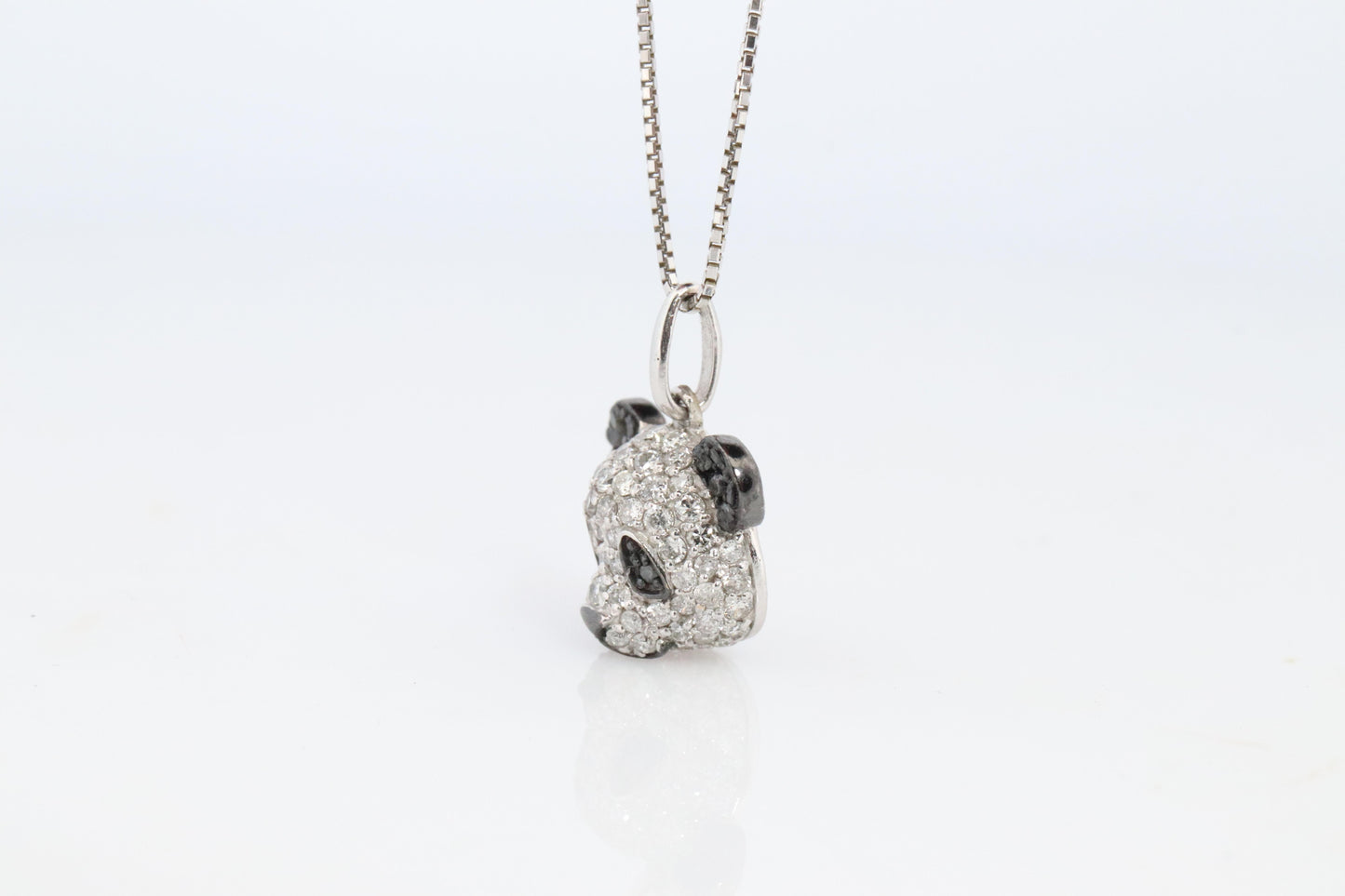 18k Panda Face Pendant. 18k WG Diamond 3D Diamond Head Necklace