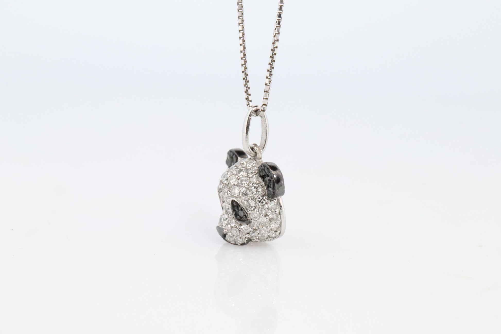 18k Panda Face Pendant. 18k WG Diamond 3D Diamond Head Necklace