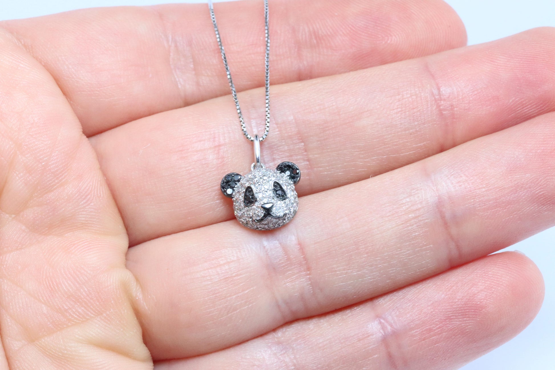 18k Panda Face Pendant. 18k WG Diamond 3D Diamond Head Necklace