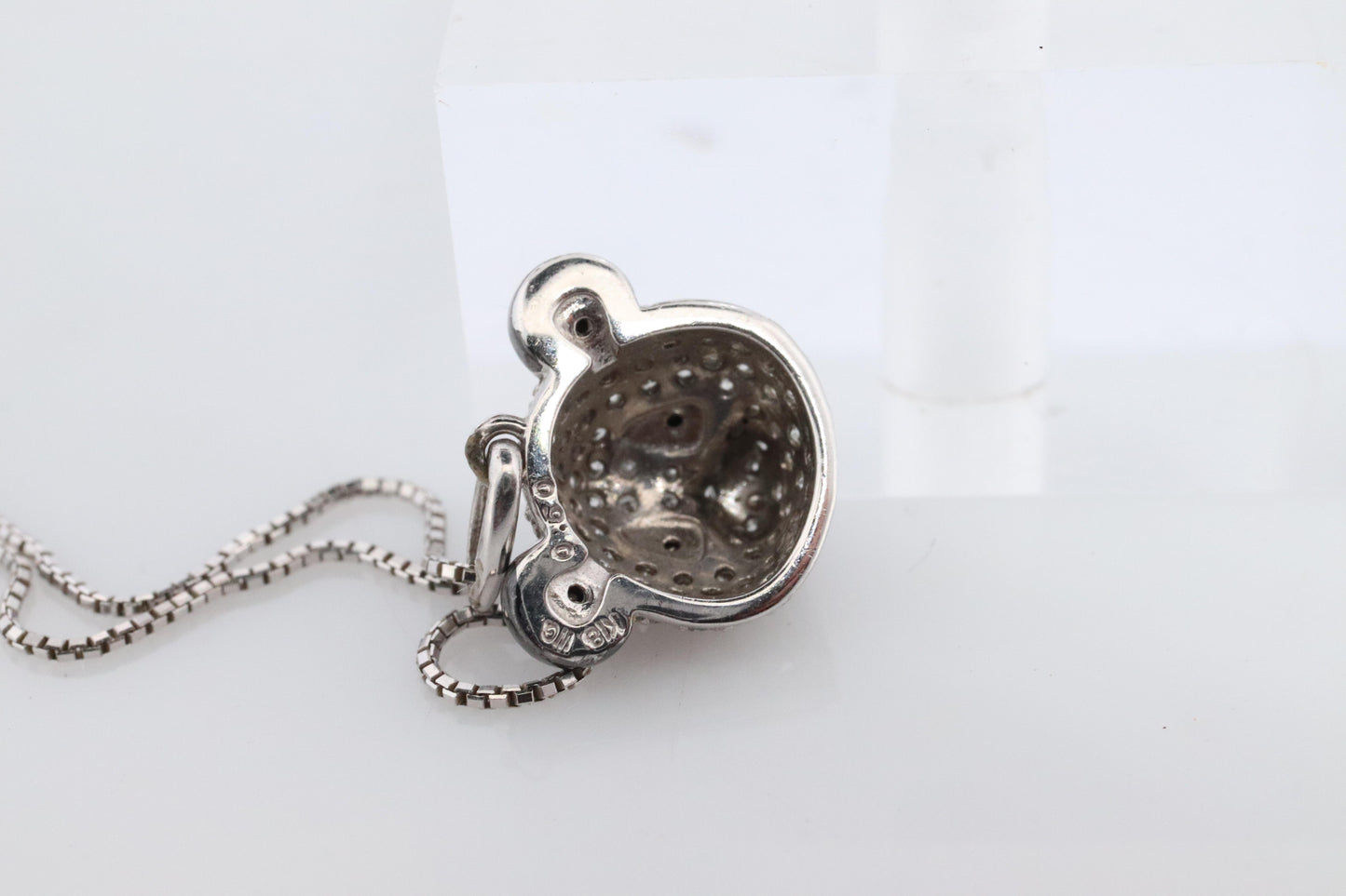 18k Panda Face Pendant. 18k WG Diamond 3D Diamond Head Necklace