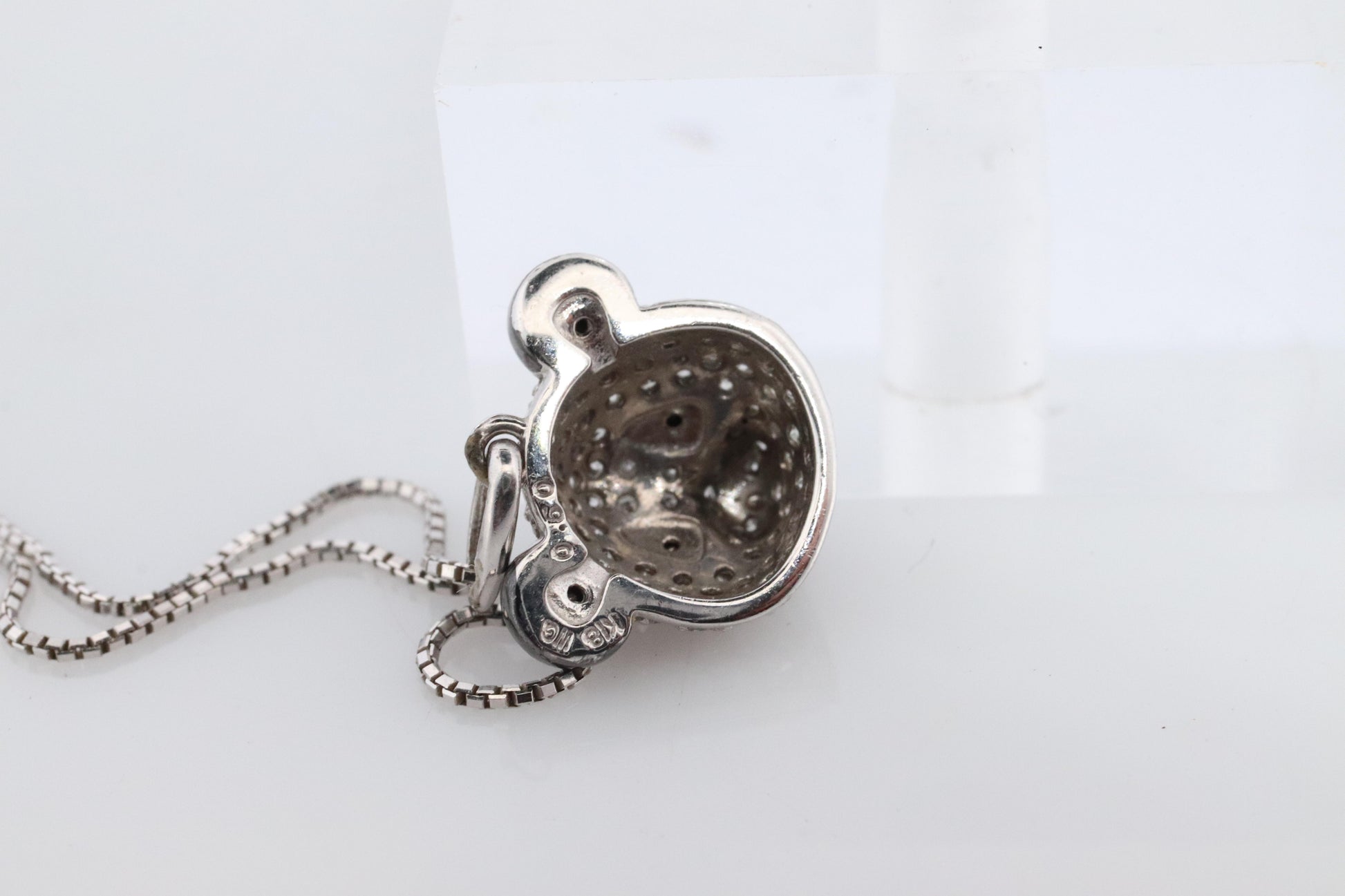 18k Panda Face Pendant. 18k WG Diamond 3D Diamond Head Necklace