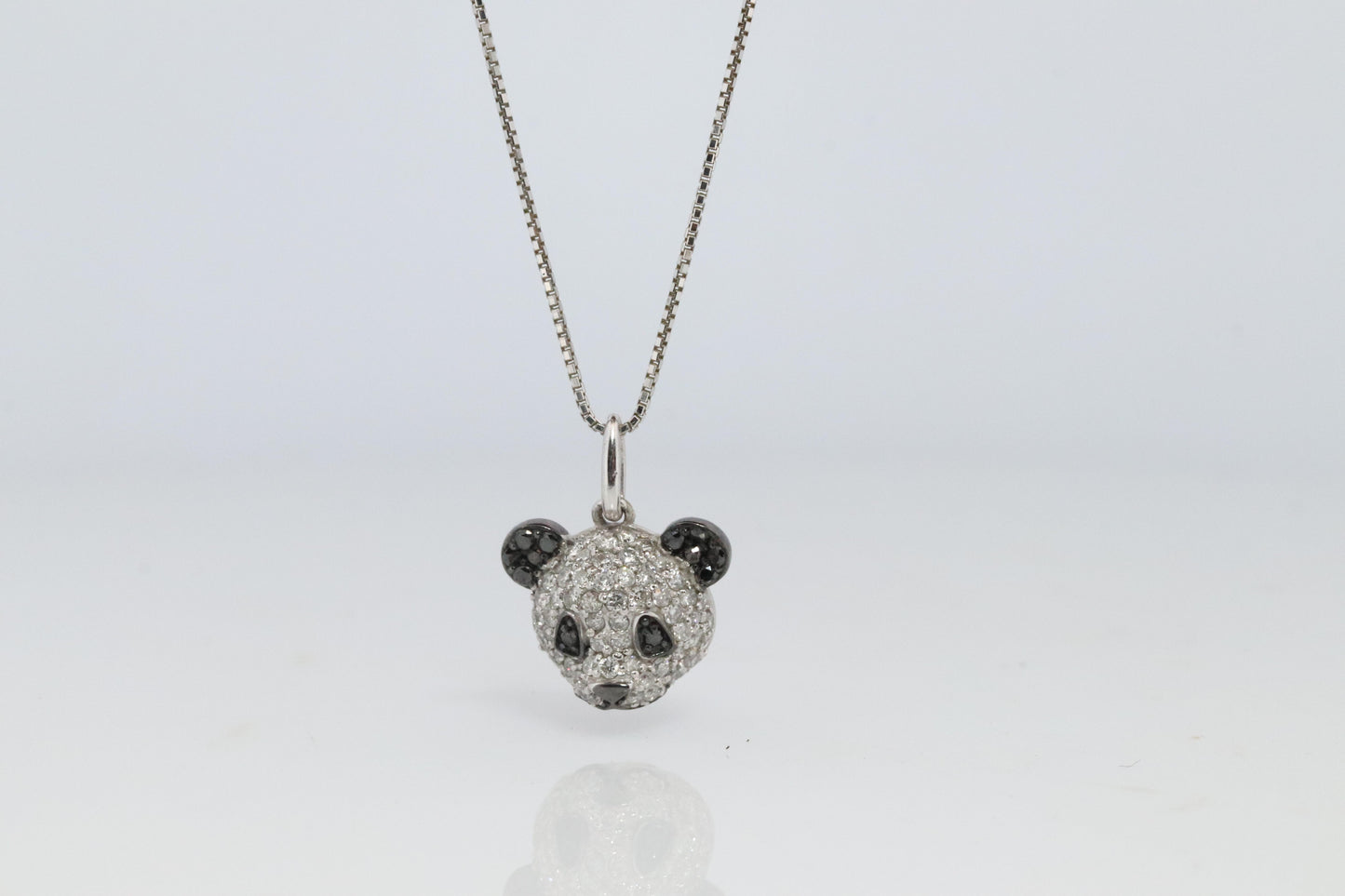 18k Panda Face Pendant. 18k WG Diamond 3D Diamond Head Necklace