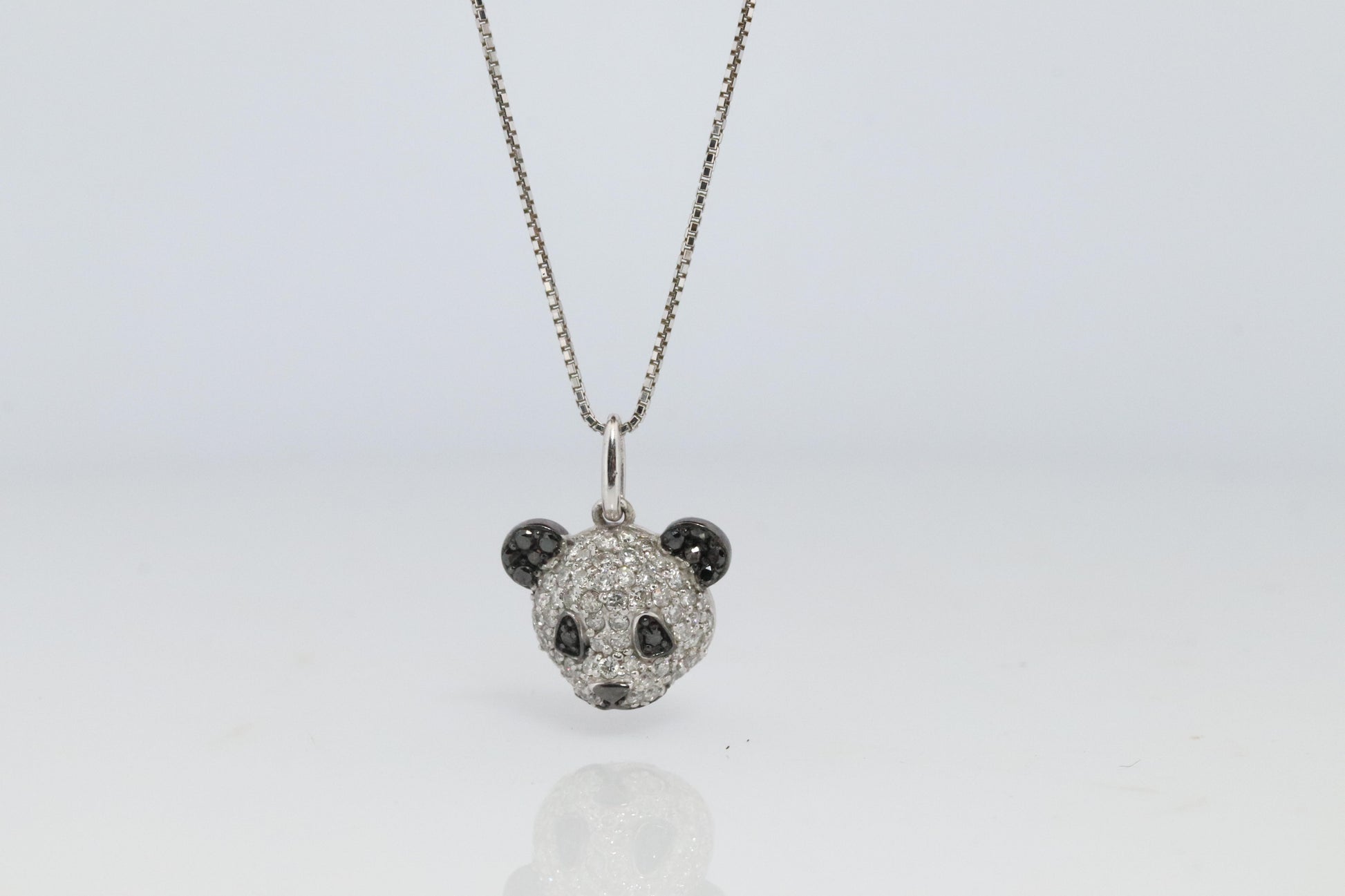 18k Panda Face Pendant. 18k WG Diamond 3D Diamond Head Necklace