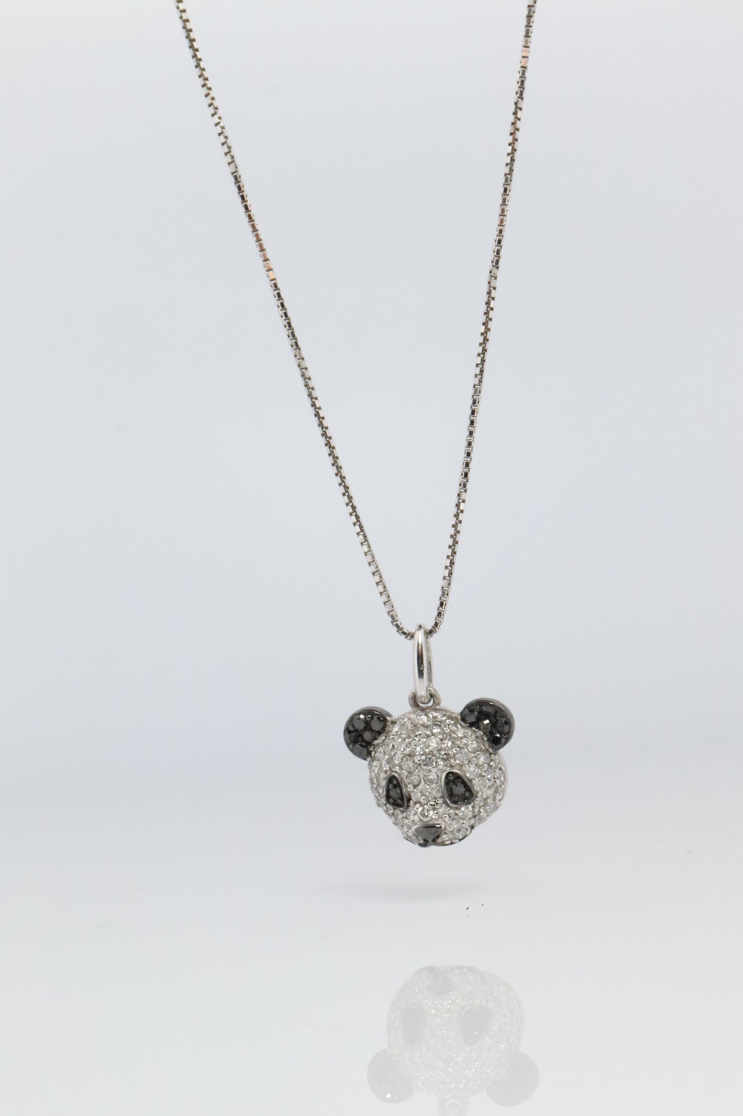 18k Panda Face Pendant. 18k WG Diamond 3D Diamond Head Necklace