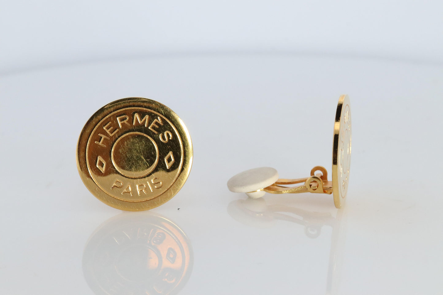 Hermes Clou de Selle Earrings. Genuine Vintage Hermes Round golden Clip on