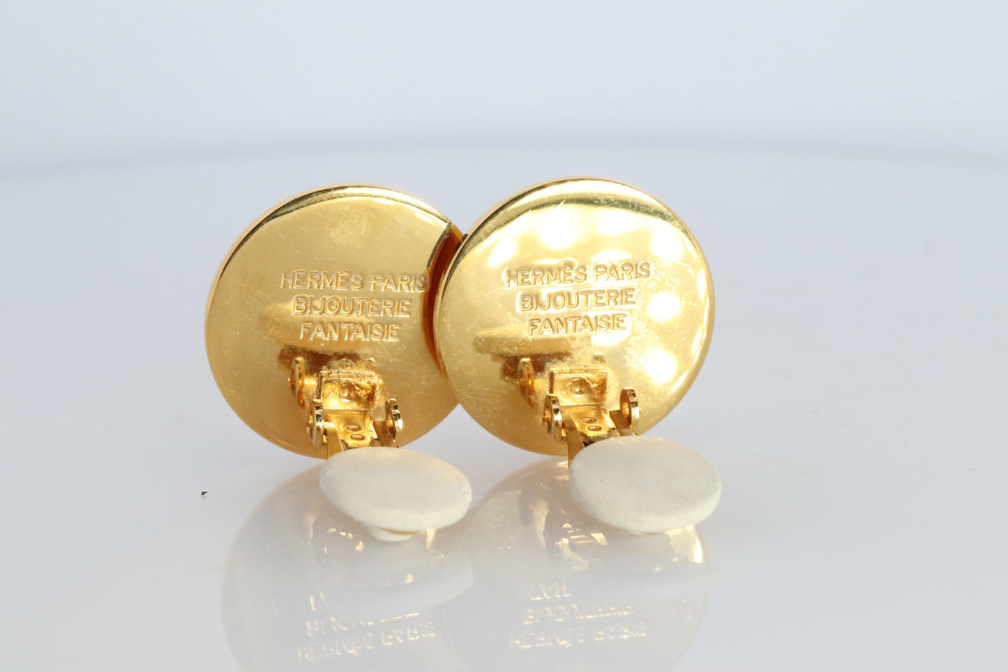 Hermes Clou de Selle Earrings. Genuine Vintage Hermes Round golden Clip on