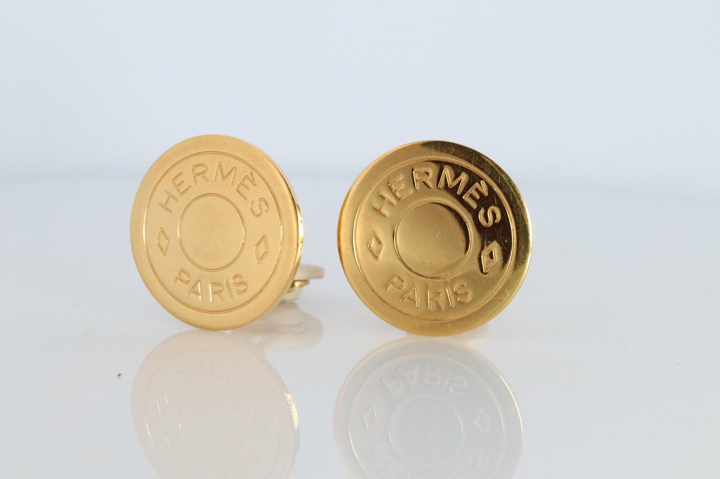 Hermes Clou de Selle Earrings. Genuine Vintage Hermes Round golden Clip on