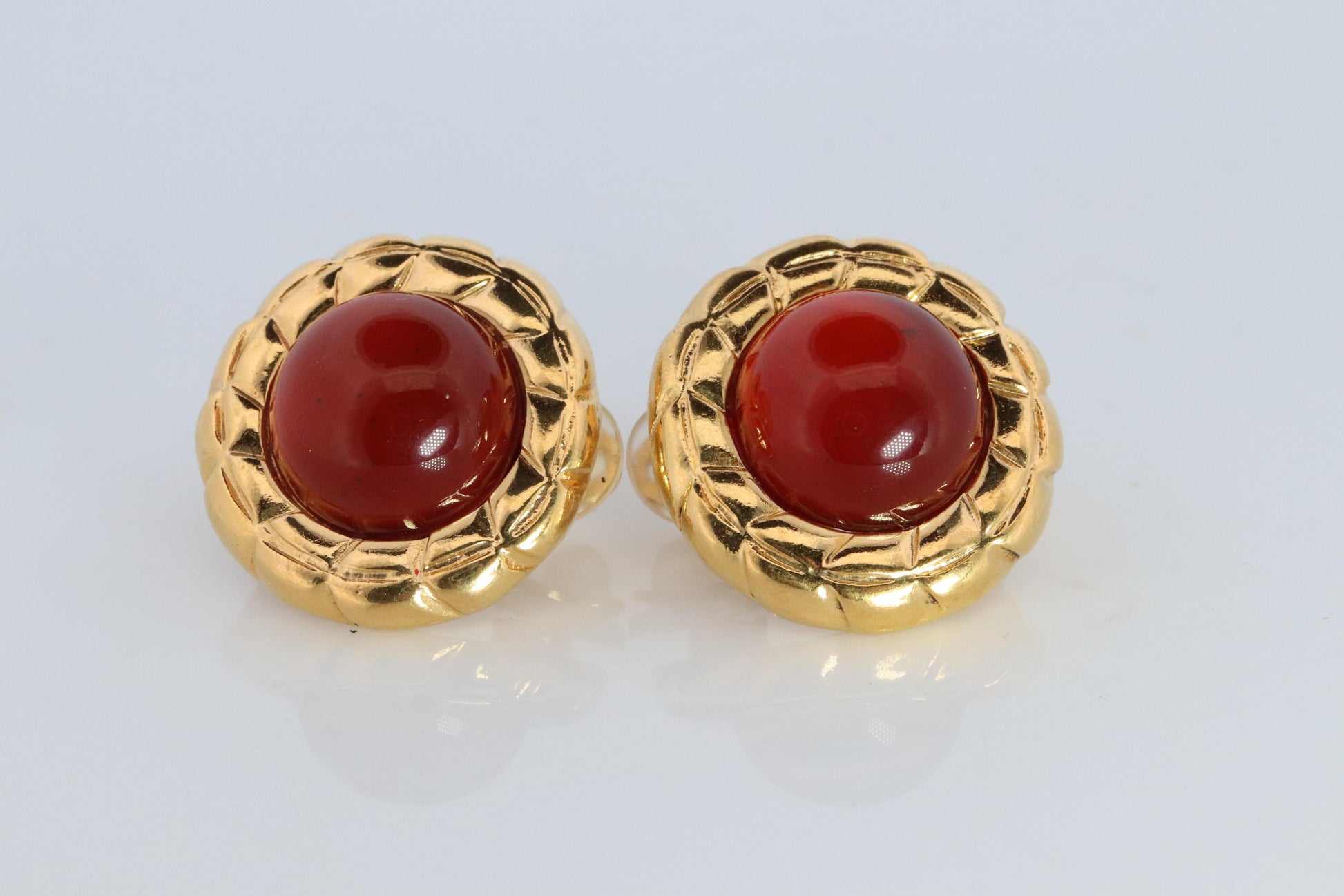 Chanel Gripoix Earrings. Genuine  CHANEL Glass Cabochon Coil Weave Clip on.
