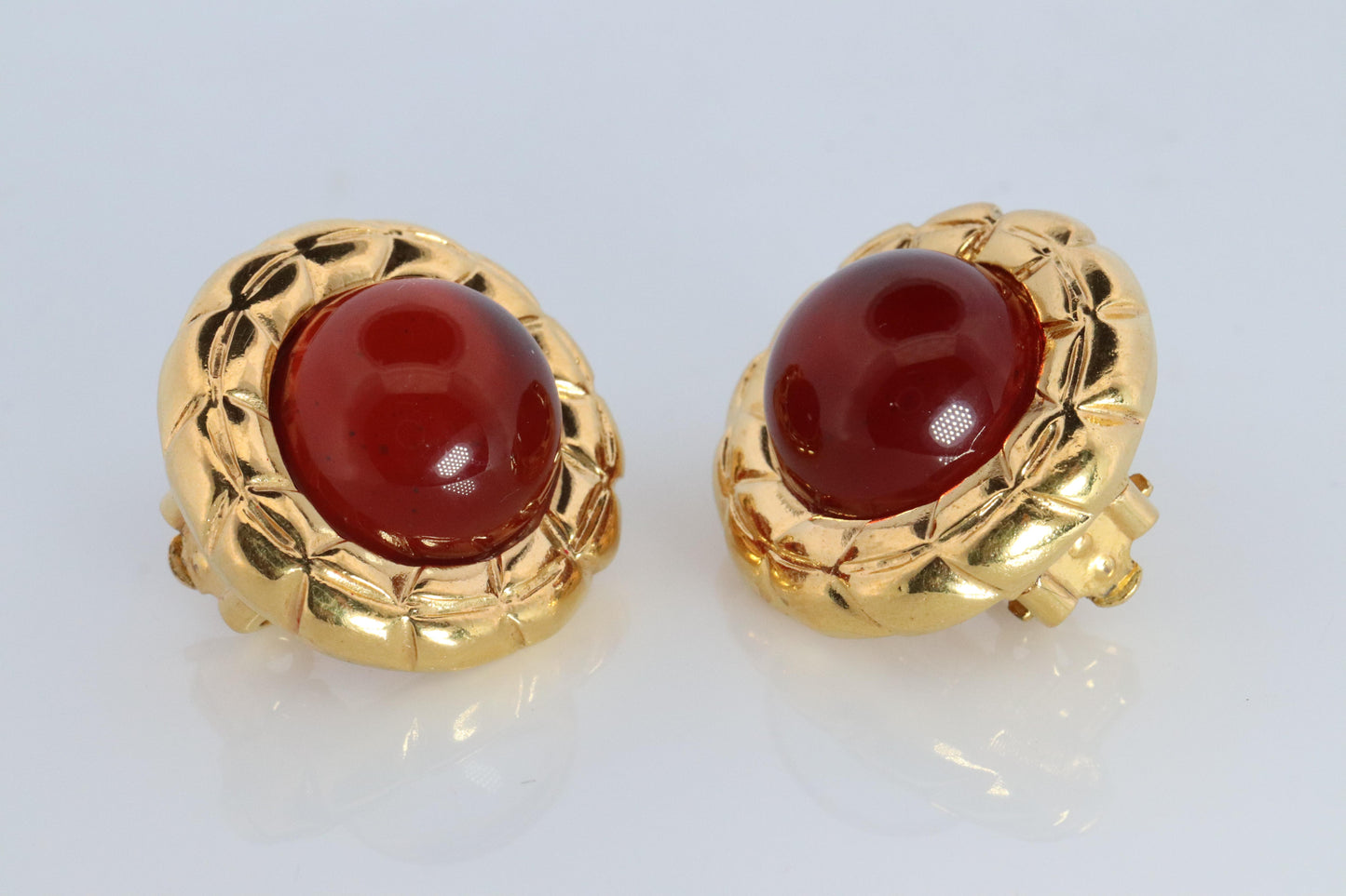 Chanel Gripoix Earrings. Genuine  CHANEL Glass Cabochon Coil Weave Clip on.