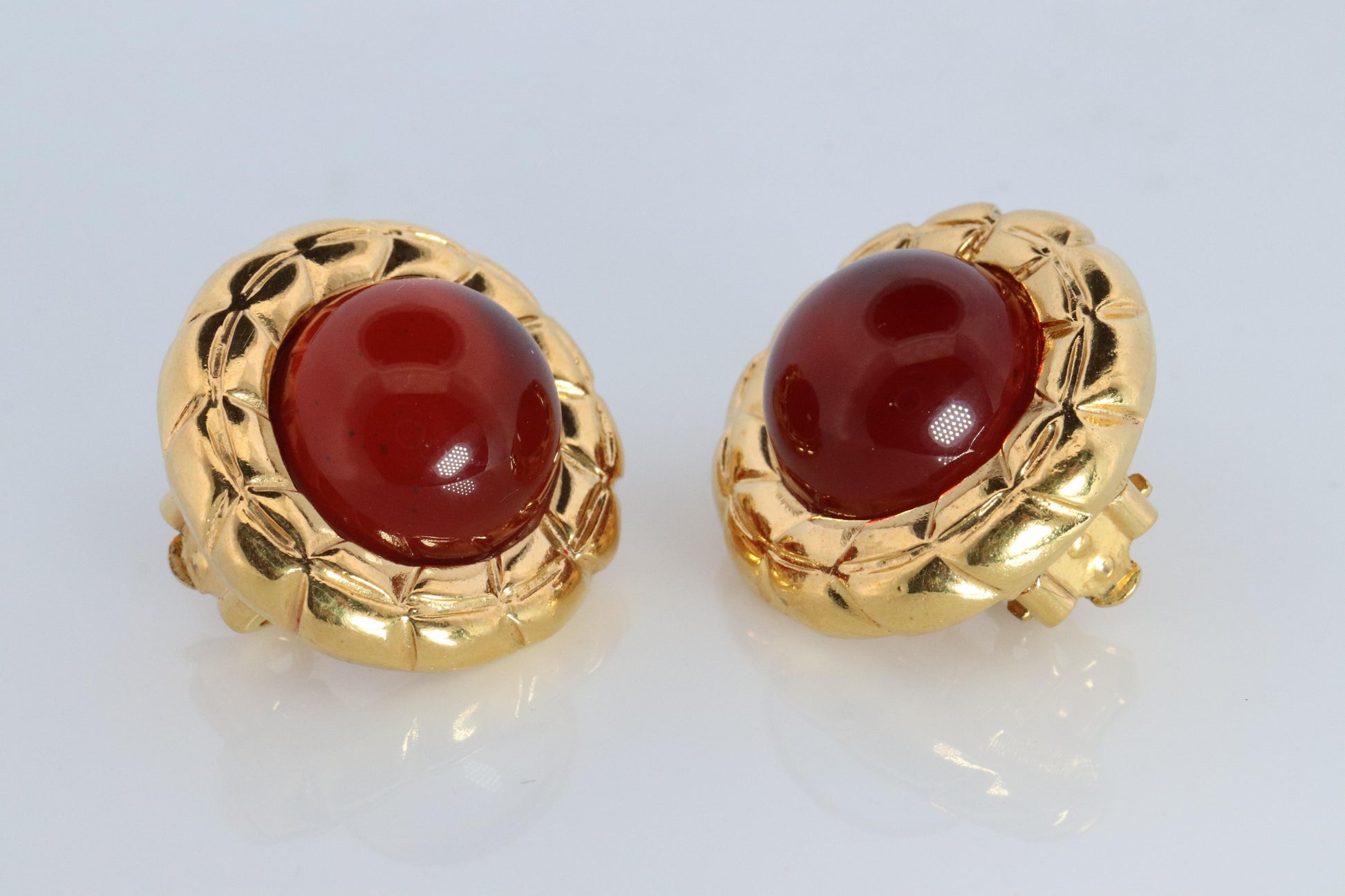 Chanel Gripoix Earrings. Genuine  CHANEL Glass Cabochon Coil Weave Clip on.