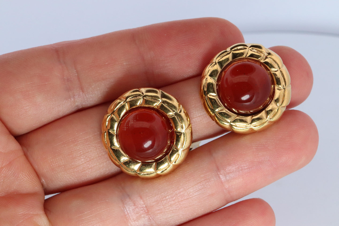 Chanel Gripoix Earrings. Genuine  CHANEL Glass Cabochon Coil Weave Clip on.