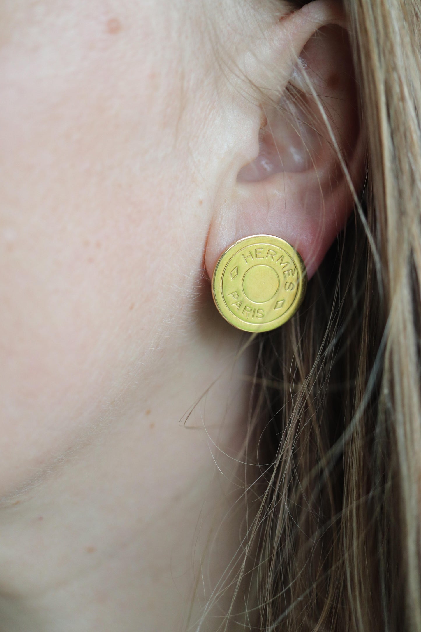Hermes Clou de Selle Earrings. Genuine Vintage Hermes Round golden Clip on