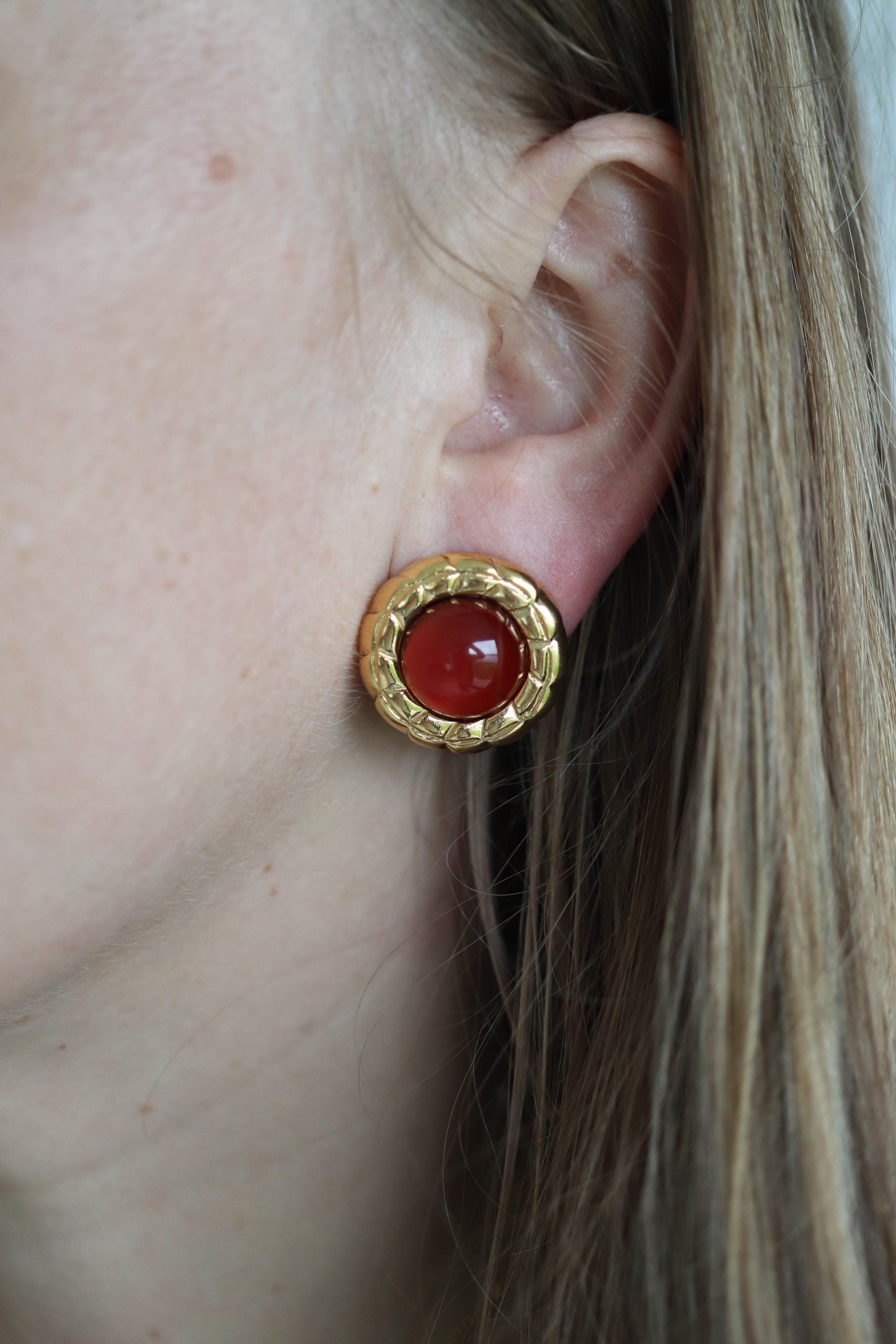 Chanel Gripoix Earrings. Genuine  CHANEL Glass Cabochon Coil Weave Clip on.